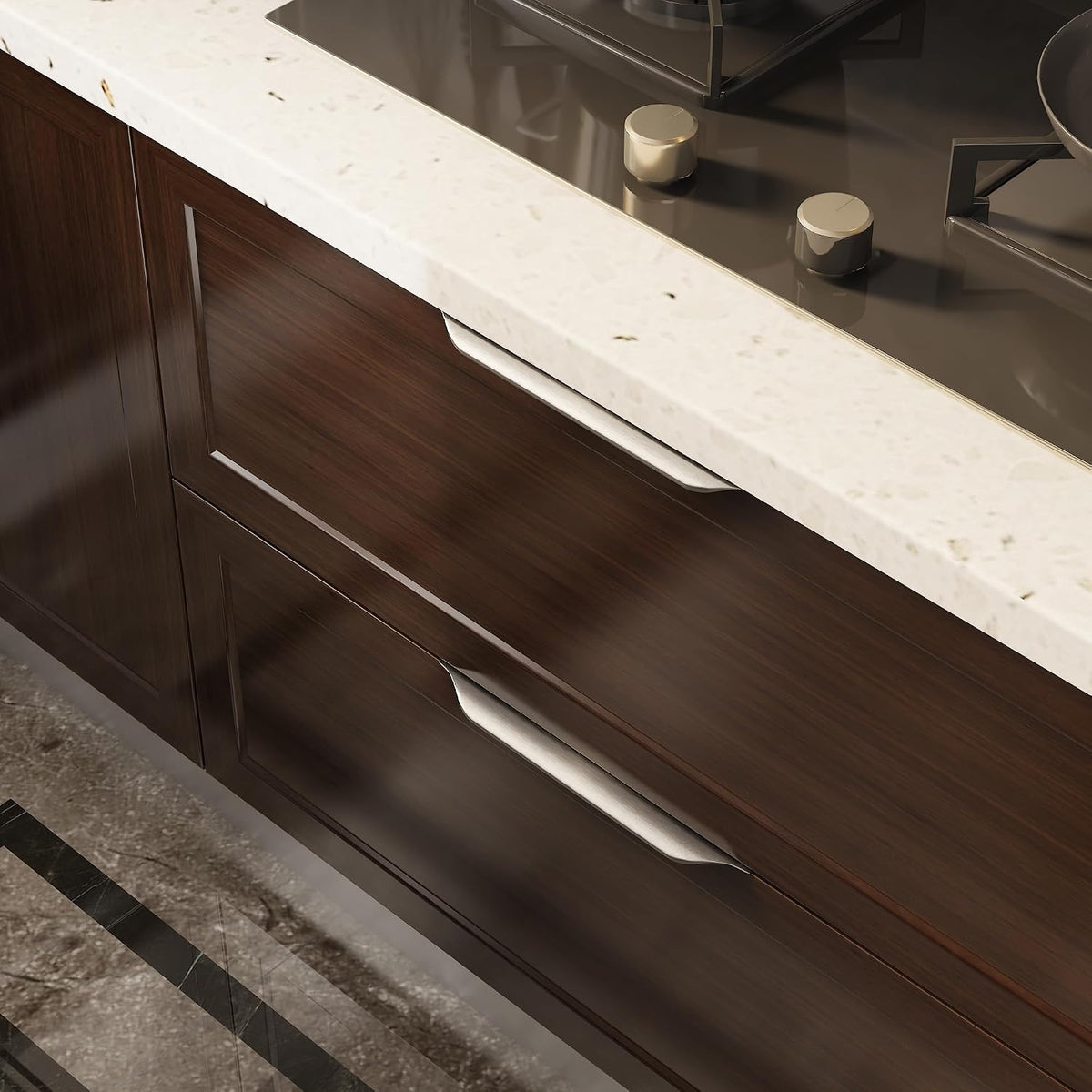 Edge Finger Tab Pulls for Cabinets Invisible Kitchen Concealed Aluminum Flat Hidden Drawer Pull Easy to Install Pack of 10 Brushed Nickel 11.81 inch 300mm Overall Length Easy Installation
