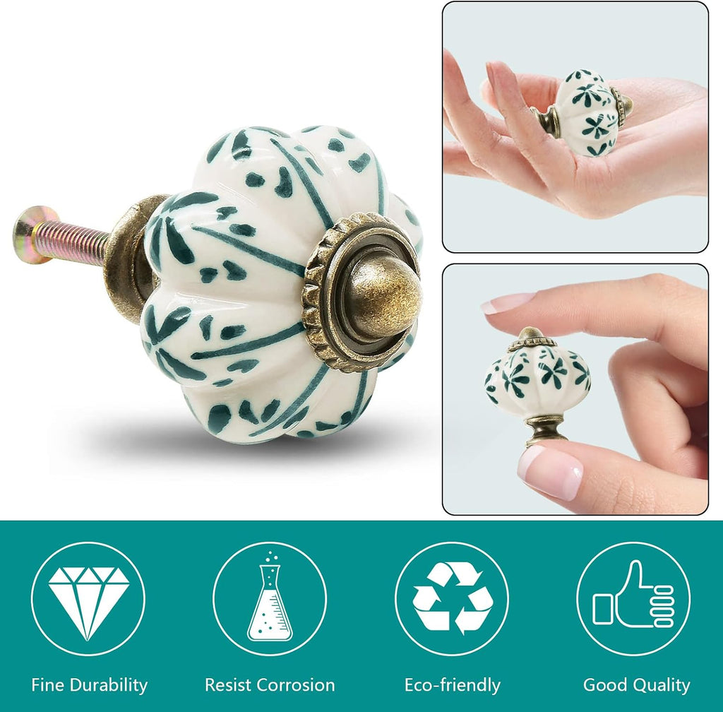 12pcs Ivory Pumpkin Knobs, Leaf Pattern Cabinet Knobs