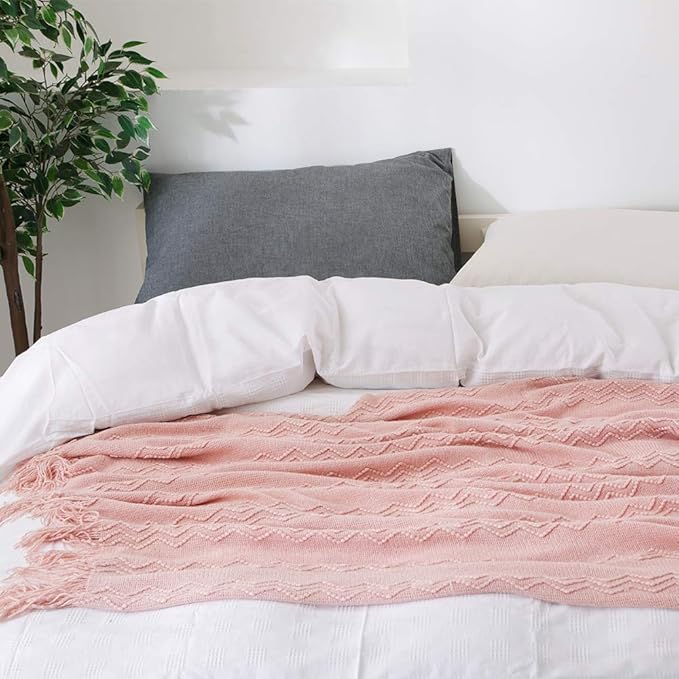 BOURINA Pink Throw Blanket 60x80 Inches Throw Textured Solid Soft Sofa Throw - Image 6