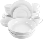 Elama White Porcelain Dish Dinnerware Set, 18 Piece (Elama Glossy)