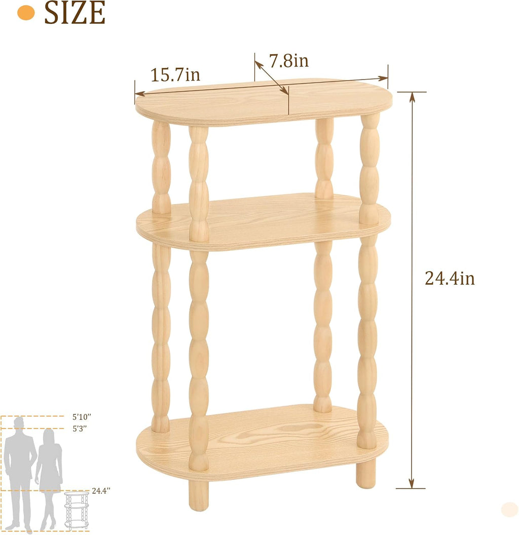 MaxSmeo Narrow End Table, Small Narrow 3-Tier Side Table for Small Spaces