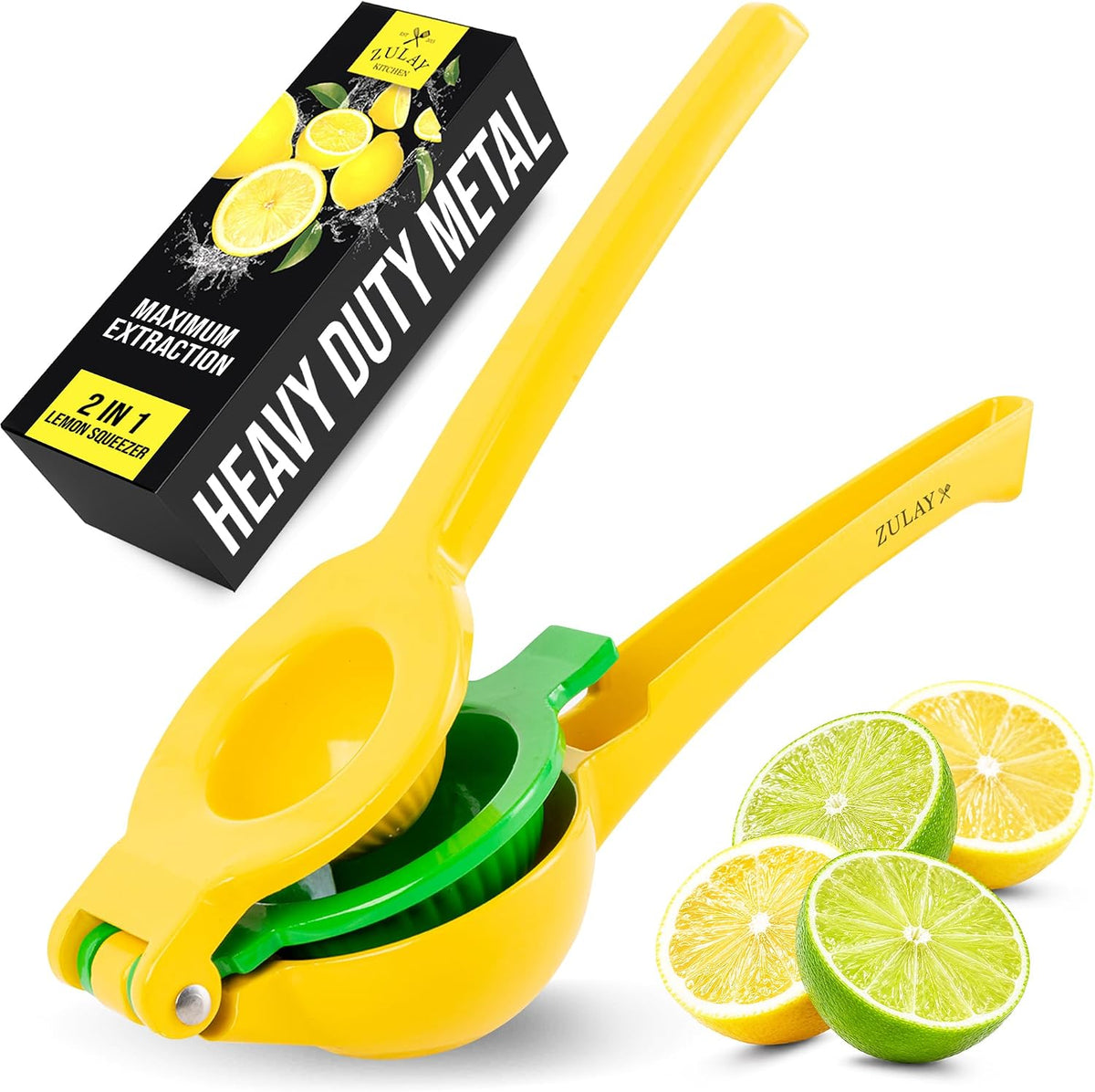 Zulay Kitchen Metal 2-in-1 Lemon Lime Squeezer, Juicer Handheld - Yellow