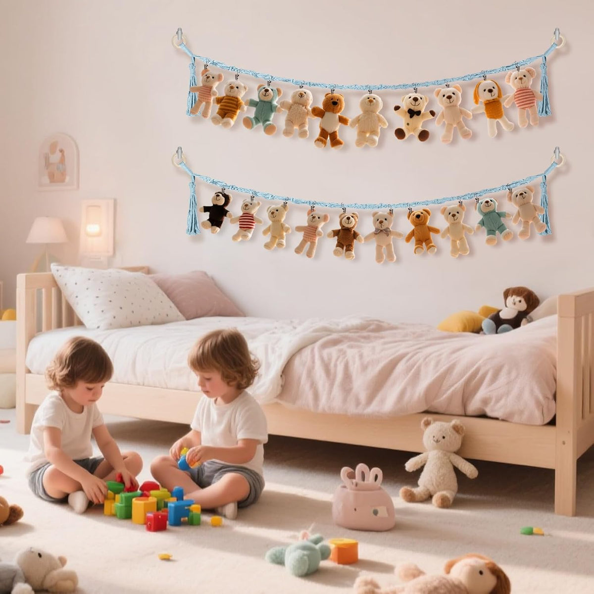 CERETIA 80" Stuffed Animal Organizer Chain, Corner Storage,Baby Blue,2pc