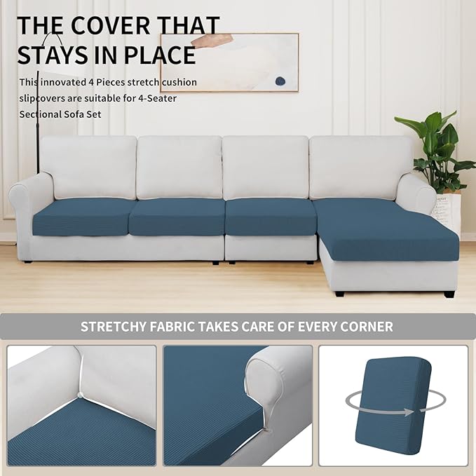 Easy-Going Stretch 4 Pieces Couch Cushion Covers - Image 5