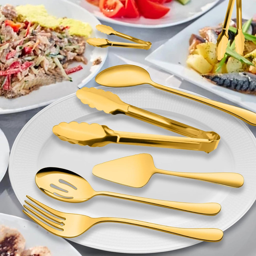 Serving Utensils, XEVOM 6-Piece Stainless Steel Serving Utensil Set Gold