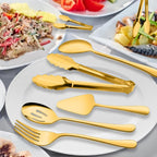 Serving Utensils, XEVOM 6-Piece Stainless Steel Serving Utensil Set Gold