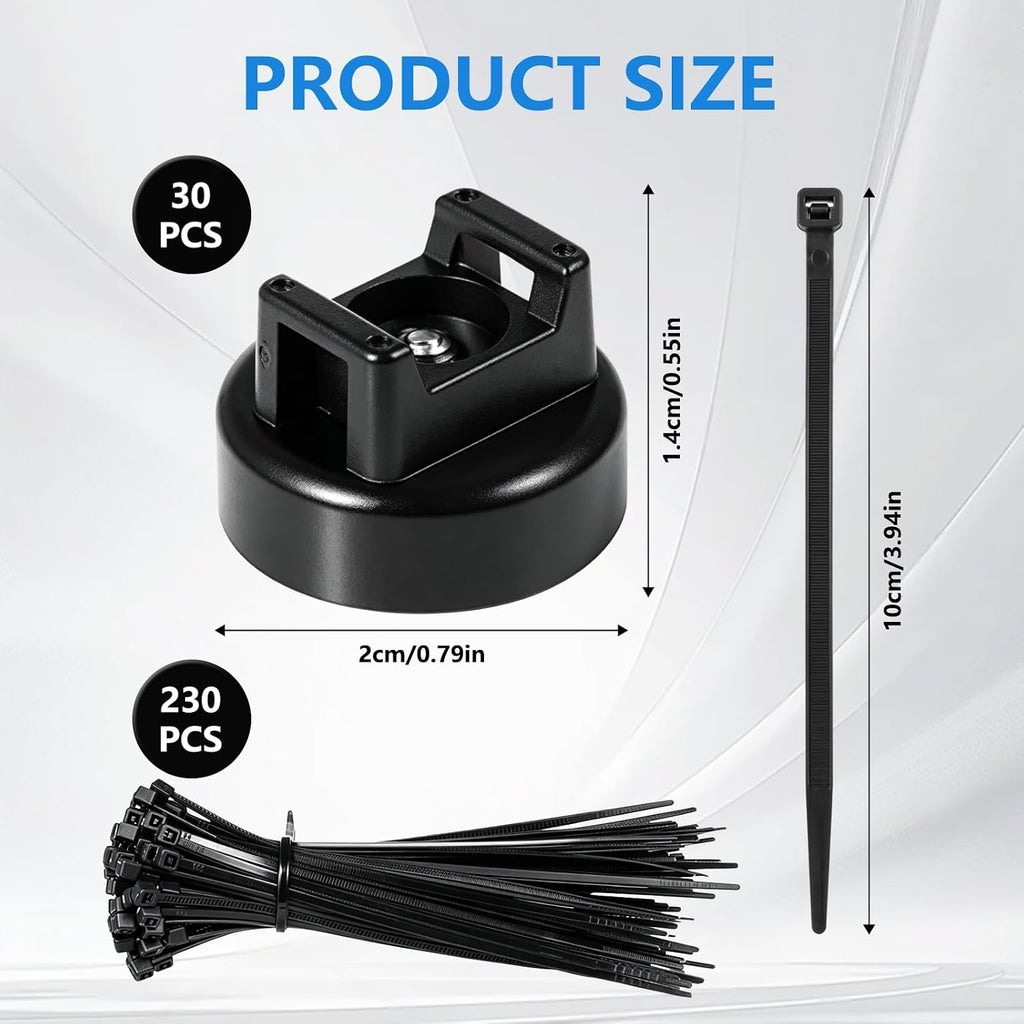 260 Pcs Magnetic Zip Tie Holder Set, 30 Magnet Zip Tie Mount with 230 Cable Ties for Wire Management Clips