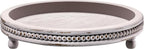Handmade Wooden Decorative Tray, Small Beaded Coffee Table Tray Decor, Grey Round Decorative Tray for Coffee Table, Dining Room Table Entryway and Living Room Table