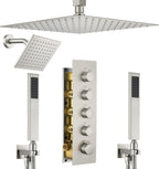 Thermostatic Shower System Dual Shower Head & HandHeld Spray Brushed Gold