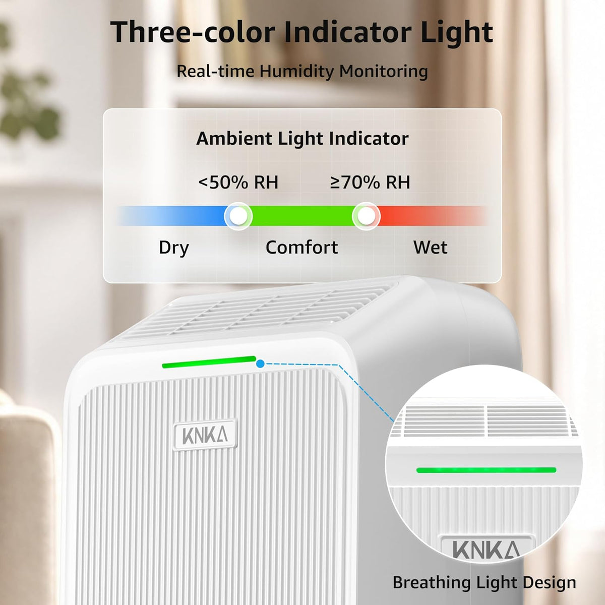 KNKA 2500 Ft² Max 34 Pints Dehumidifier for Basement with Drain Hose, White