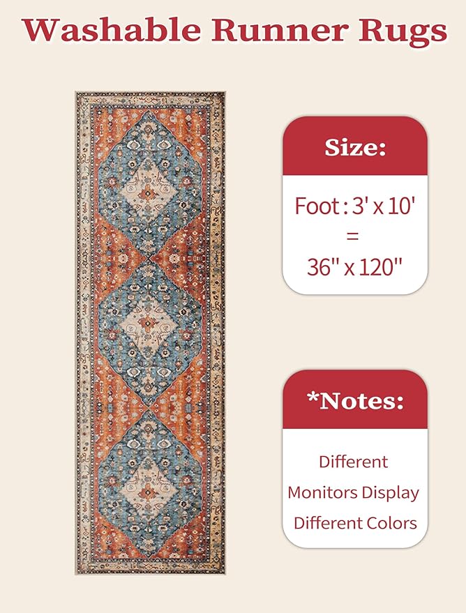 SERISSA Runner Rug for Hallways, 3x10 Washable Non Slip Kitchen Runner Rug - Image 6