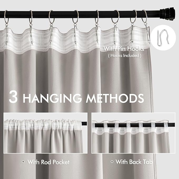 MIULEE Stone Back Tab Blackout Curtains 120 Inch Long 2 Panels Set - Image 4