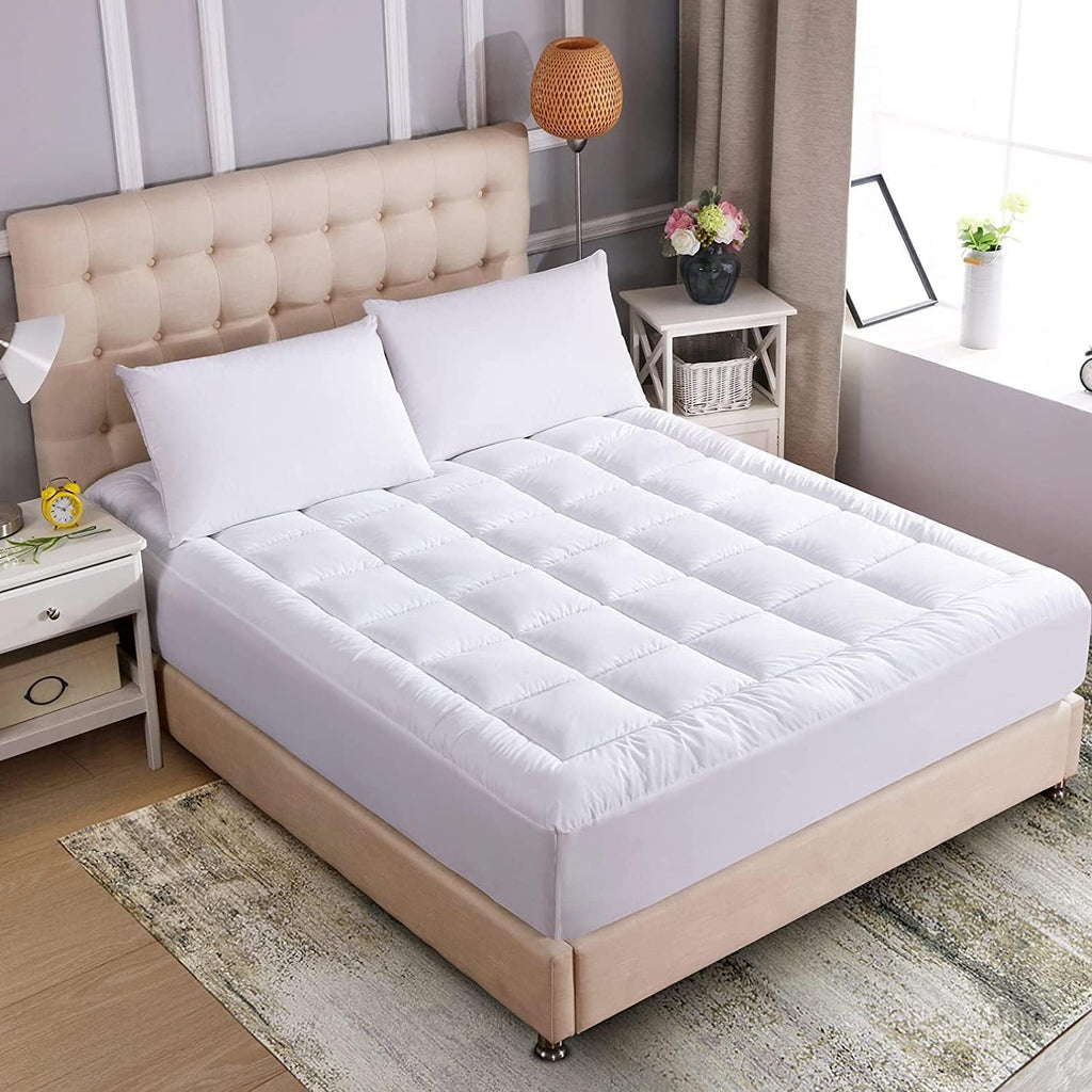 WhatsBedding Waterproof Mattress Topper Twin Size Cotton Top Down Alternative Filling Pillowtop Mattress Topper Cover-Fitted Quilted