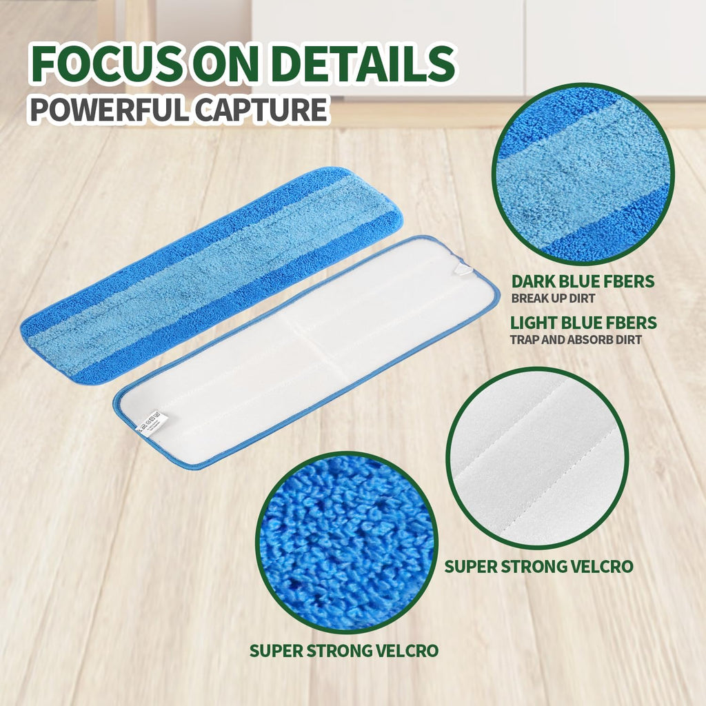 AmaVins 6 Pack Microfiber Cleaning Pads, Reusable Microfiber Mop Pads for 18 Inch Mop, Hardwood Floor Replacement Cleaning Mop Pads, Machine Washes