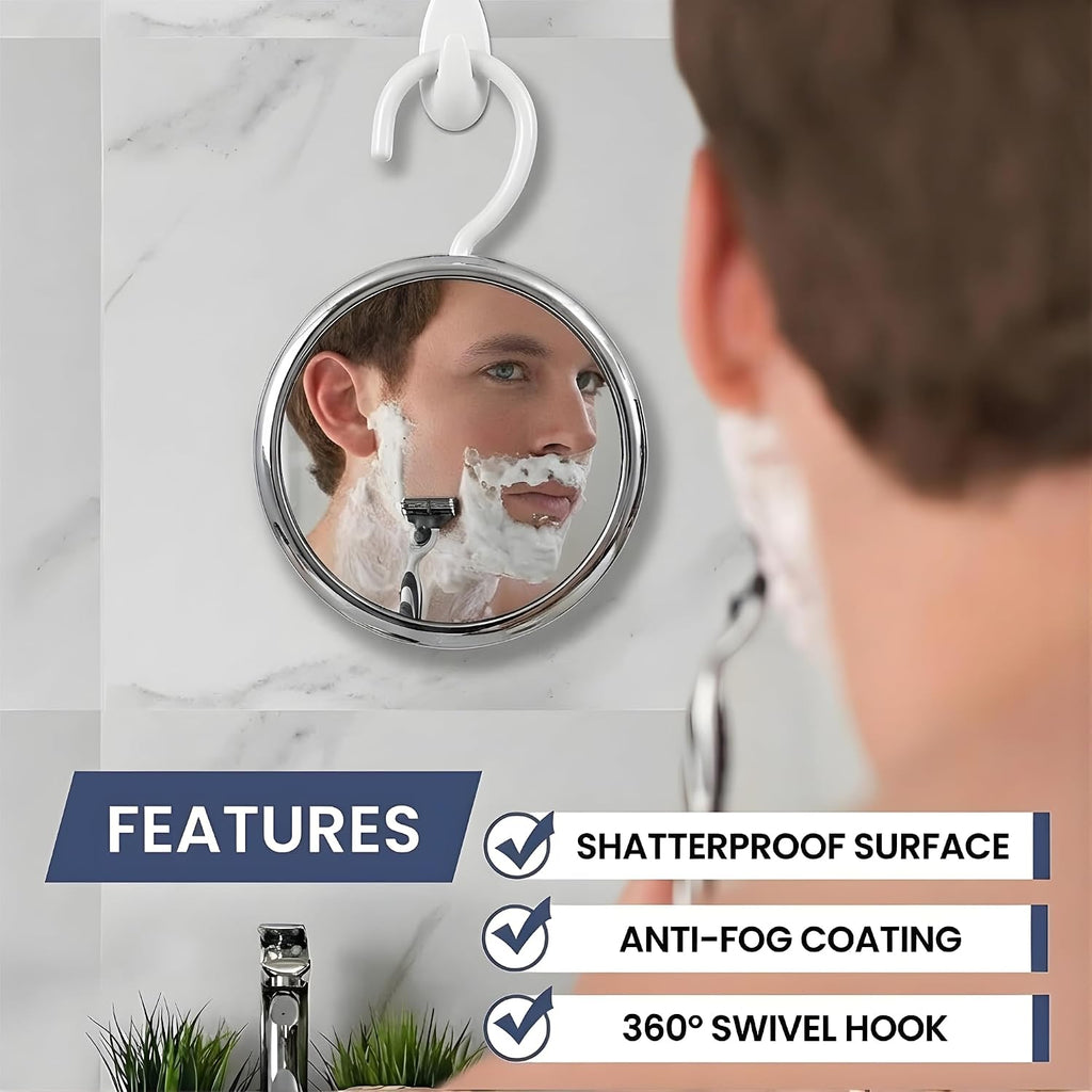 MIRRORVANA Hangable Fogless Shower Mirror, 360° Swivel Hook, 6.7" (Chrome)