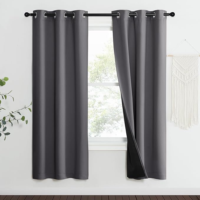 NICETOWN Grey Full Shade Curtain Panels, Pair of Thermal Insulated & Energy - Image 2