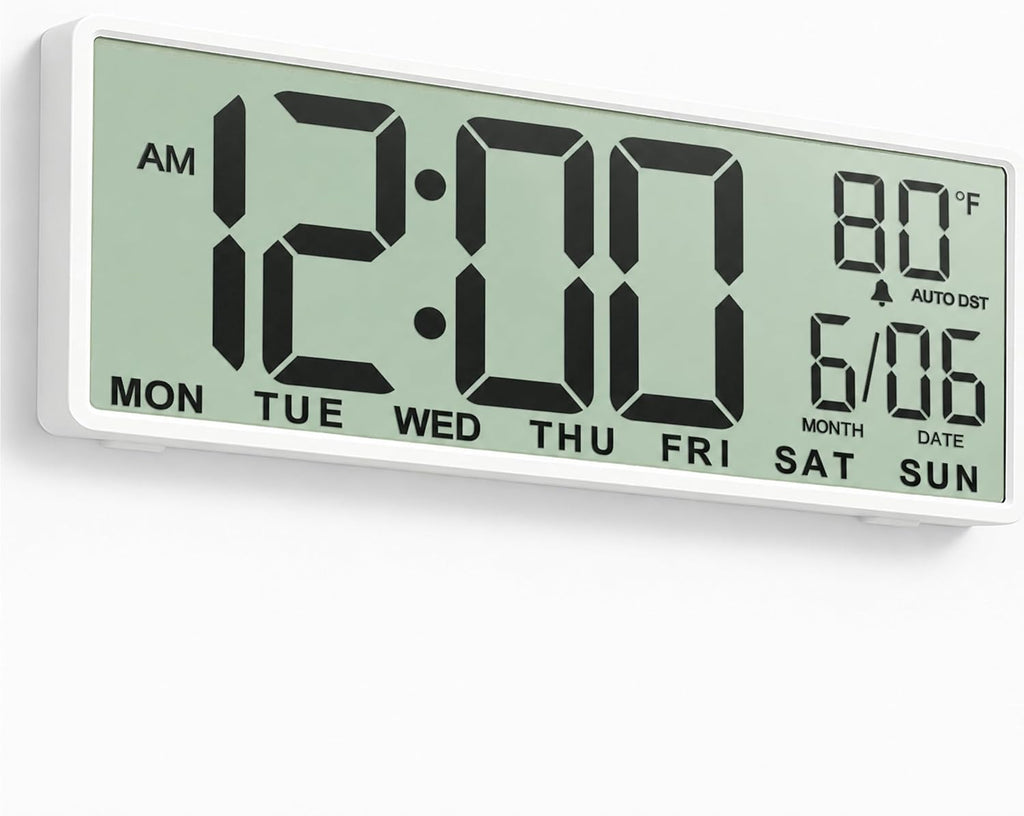 JALL 16" Large Digital Wall Mount Clock, Count Down Timer, Alarm, Big LED, DST, Temperature for Living Room Classroom Desk, Xmas, Birthday Gift for Senior Men Women Mom Dad, Blue