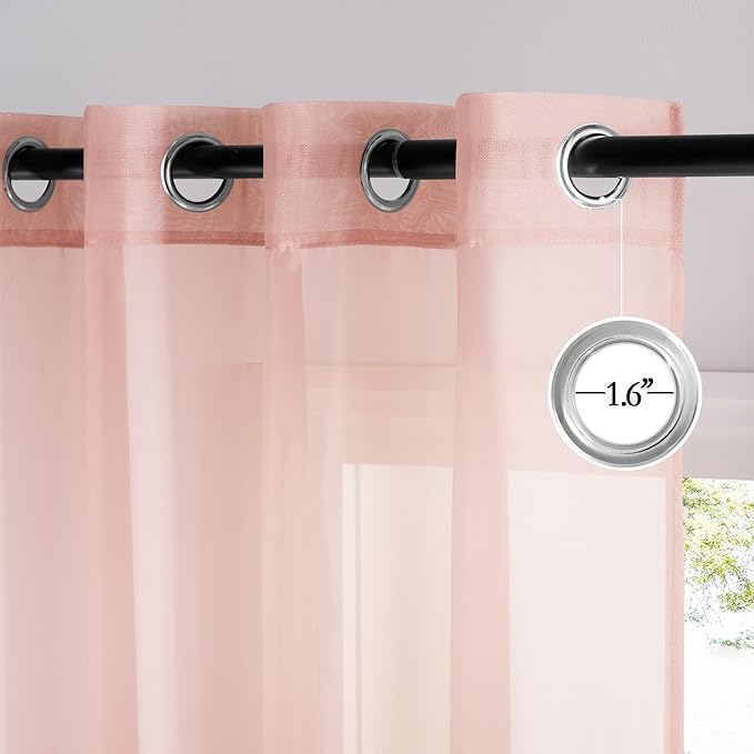 NICETOWN Light Pink Sheer Curtains 96 inches Long, Grommet Voile Sheer Textured - Image 2
