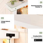 Unikito 47" Entryway Table with Sensor Light and Outlets, Rustic White