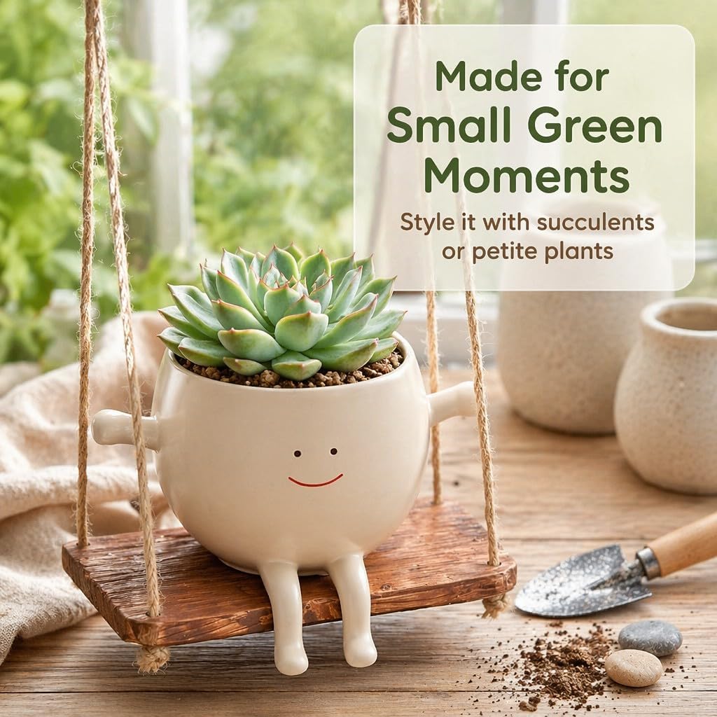 2 PCS Swinging Face Plant Pots 【Thicken Version】 Unique Cute Hanging Succulent Cactus Flower Head Resin Planters Pots for Indoor & Outdoor, Creative Novelty Decorative Planter Gift for Home Garden