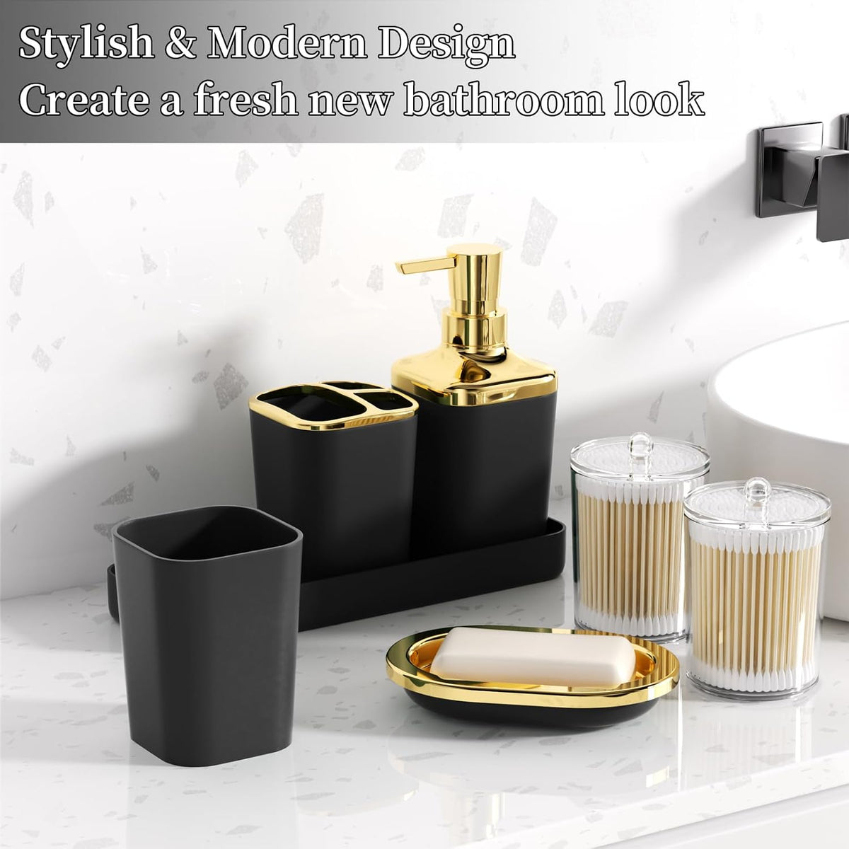 XLHOMO Bathroom Set, Black Bathroom Set, 9 PC Black and Gold Bathroom Set