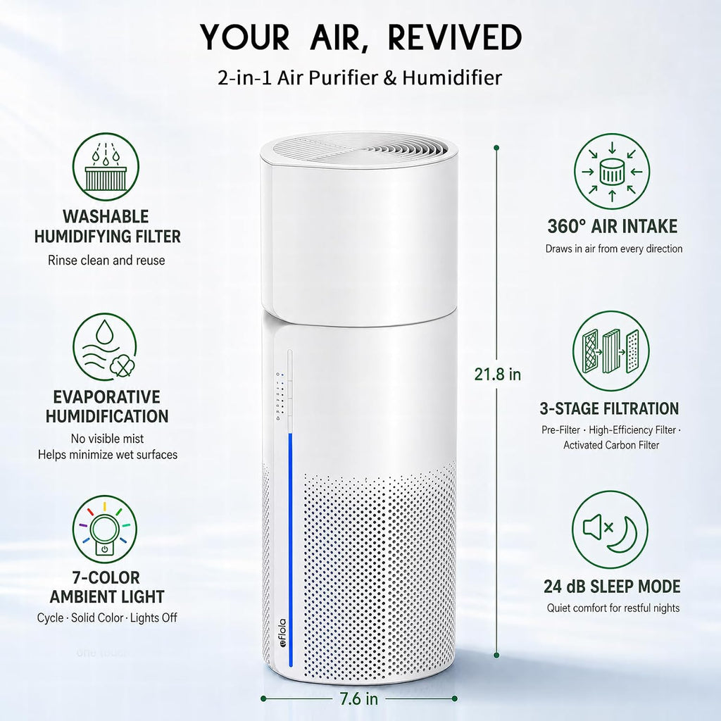 Afloia Air Purifier and Humidifier Combo, Evaporative Humidifier,1,076 ft²