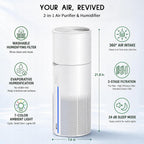 Afloia Air Purifier and Humidifier Combo, Evaporative Humidifier,1,076 ft²