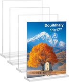 Acrylic Picture Frames 8x10 inches, 4 Pack Clear Plastic Picture Frames Holder Standing,8x10 Double Sided Picture Desktop Display for Photo Home Office -Vertical