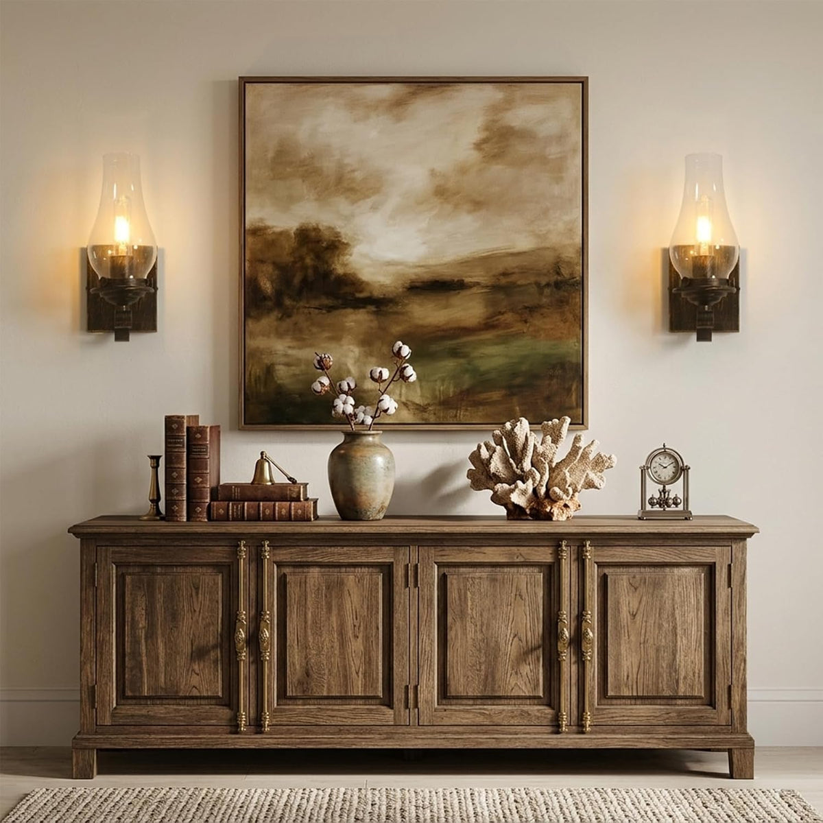 Battery Operated Wall Sconces, Rustic Wall Lights Sets of 2, Non-Hardwired Antique Kerosene Wall Lamps, Vintage Bedside Gold Wall Sconces with Remote for Living Room, Bedroom, Hallway etc