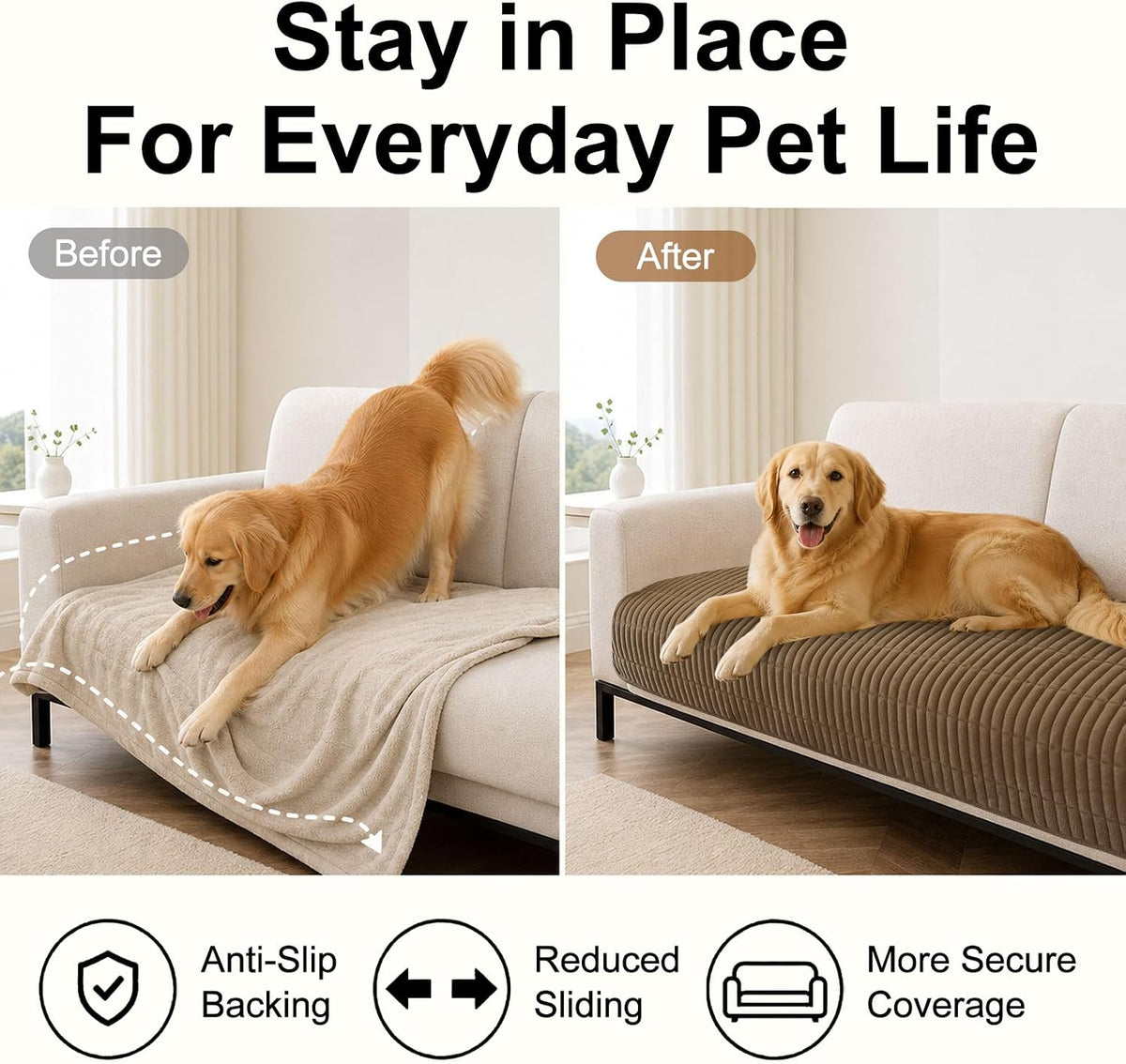 Smiry Couch Covers for Dogs, Non Slip Plush Washable Sofa Cover for Pets