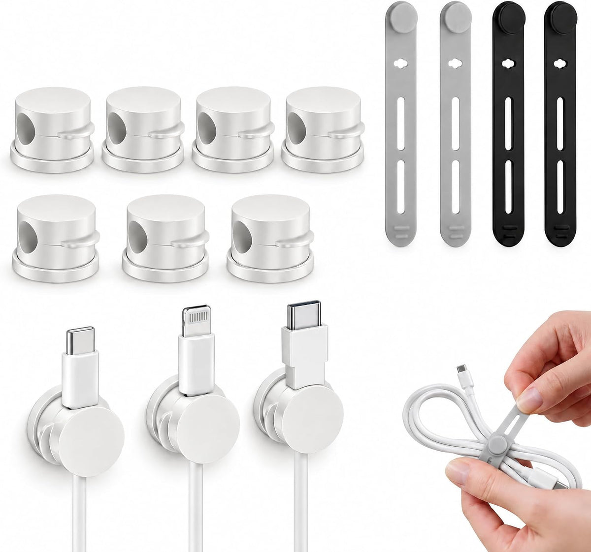 14 Pack Rotatable Cable Clips & Silicone Cable Straps Set