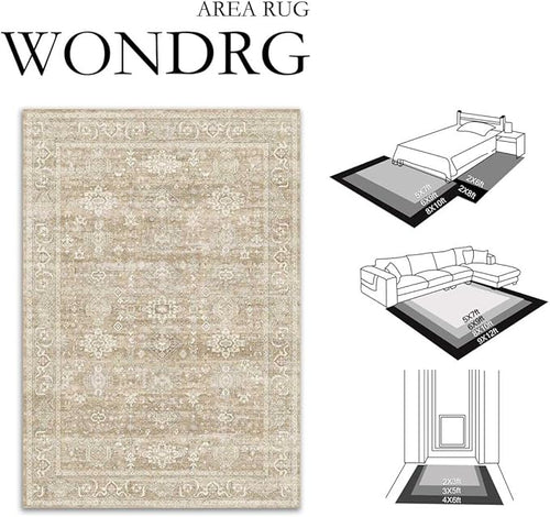 2x5 Washable Runner Rug for Hallway Kitchen Vintage Beige Non Slip Low Pile - Image 2