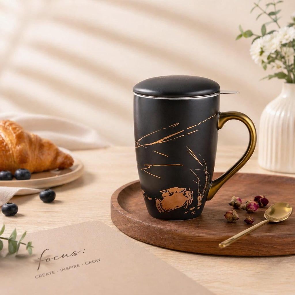 AmorArc Tea Cup With Infuser and Lid, 18oz Loose Leaf Tea Mug With Steeper