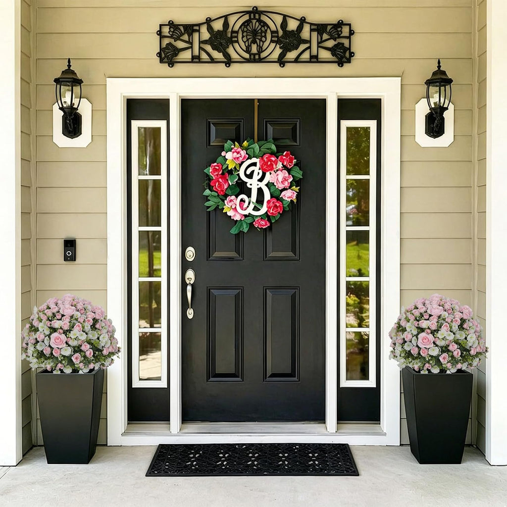24" Artificial Potted Flowers for Outdoors, Silk Rose Faux Plants