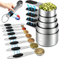 Measuring Cups and Spoons Set,304 Stainless Steel 5 Magnetic Measuring Cups and 8 Sigle Sided Measuring Spoons with 1 Leveler,Kitchen Gadgets for Cooking & Baking