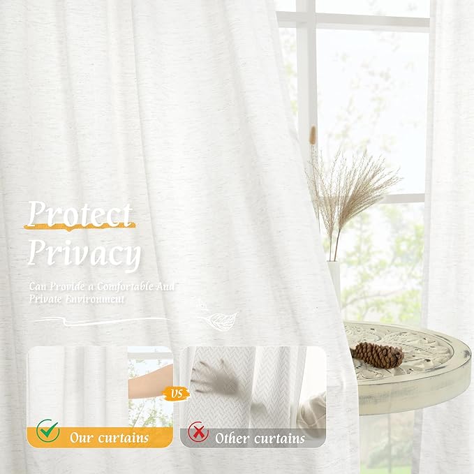LAMIT Ivory White Linen Curtains 72 inches Long - Image 5