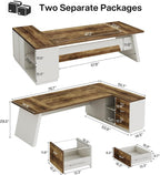 Tribesigns 78" L-Shaped Executive Desk, Large Modern Office Desk with Drawers and Lateral File Cabinet, Business Furniture with Storage Shelves, Big Computer Desk for Home Office (Brown + White)