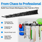 Garage Tool Organizer Wall Mount, 48" Heavy Duty Wall Tool Organizer Rack with 6 Hooks, Garage Storage Tools Hanger for Shovel, Rake, Folding Chair, Garden Tools, Lawn, Yard, Shed