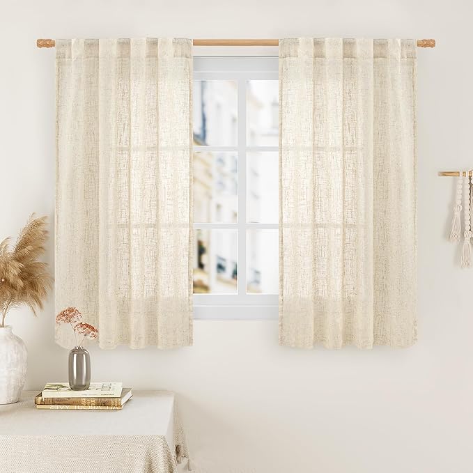 LAMIT 54 Inch Semi Sheer Window Linen Curtains, Light Filtering Panels Back Tab by LAMIT