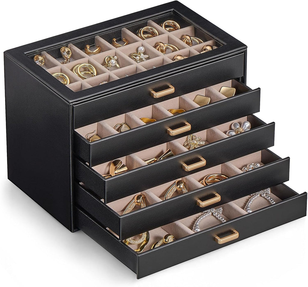 Lolalet Earring Organizer, Jewelry Box with Clear Lid -Black, 5 Layer