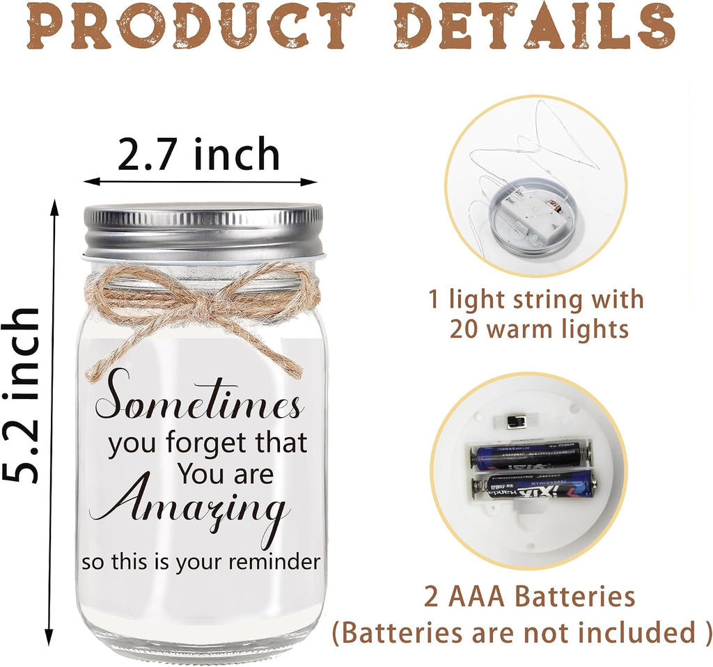 Inspirational Gift Ideas - Mason Jar Night Lights, Thank You Gifts for Women Men Friends, Thank You Christmas Gift for Women Friendship Graduation Employee Coworkers