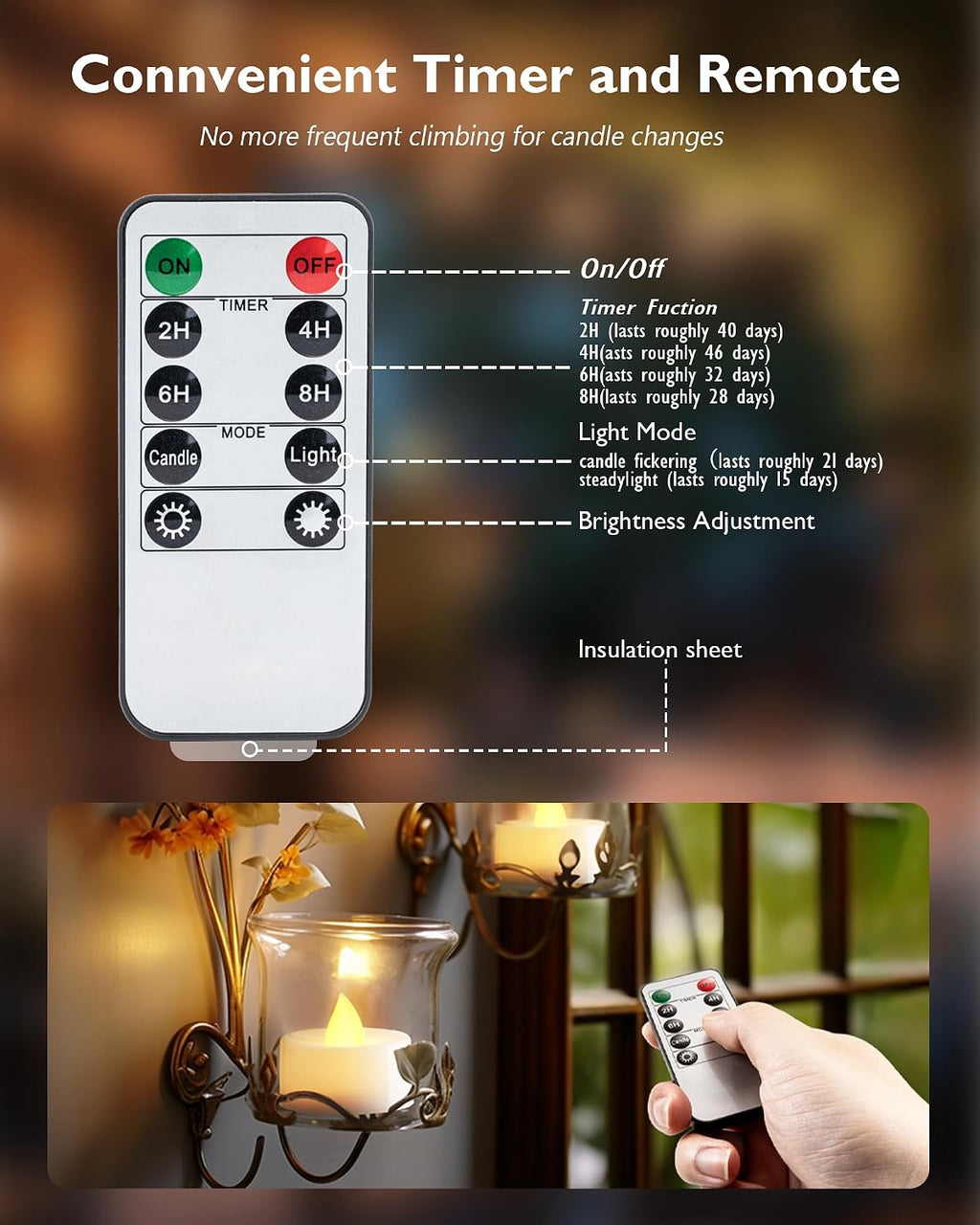 Homemory 12-Pack Remote Flameless LED Battery Tea Light Candles, 400+Hrs