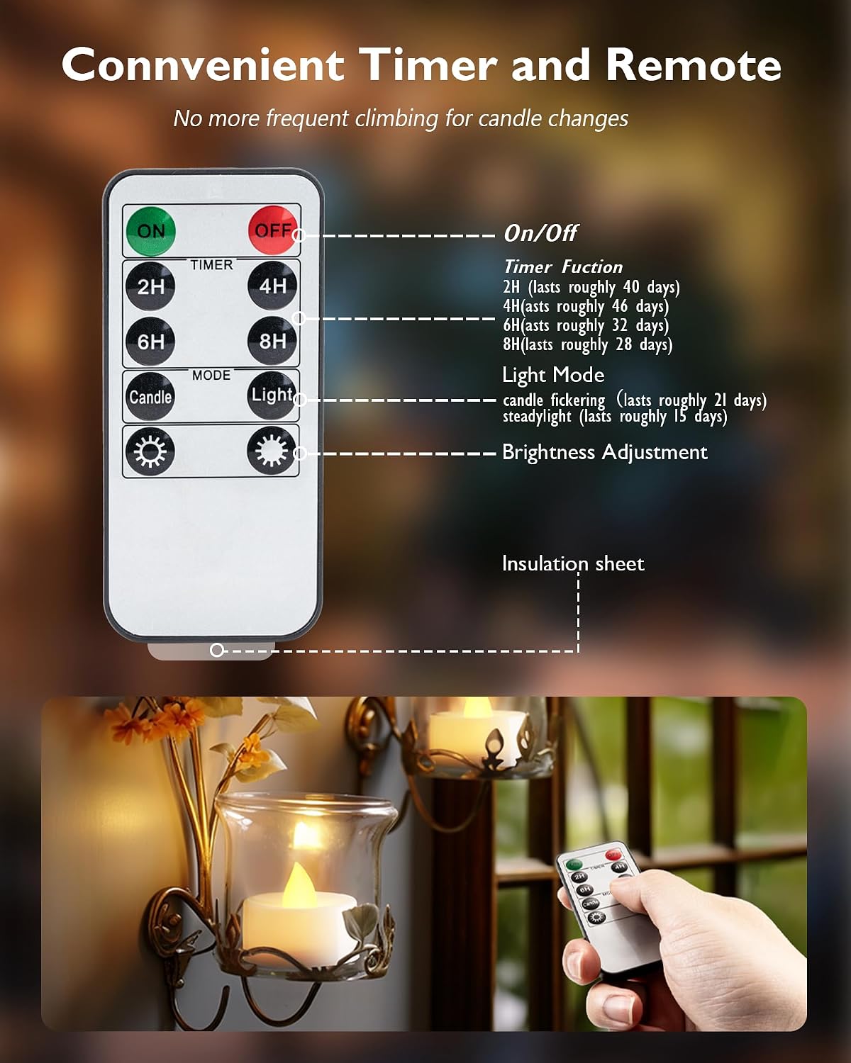 Homemory 12-Pack Remote Flameless LED Battery Tea Light Candles, 400+Hrs