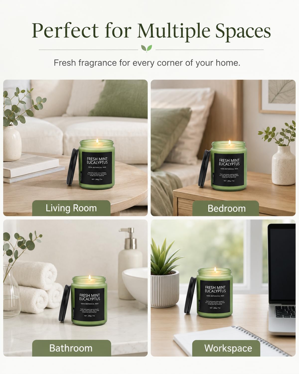 Fresh Mint Eucalyptus Scented Candle, 7oz Soy Wax