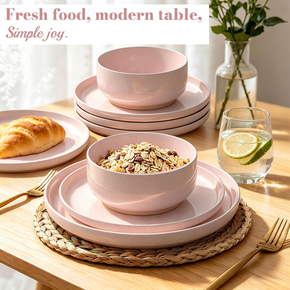 Umite Chef Ceramic Dinnerware Set for 4, 12-Piece Plates and Bowls Set