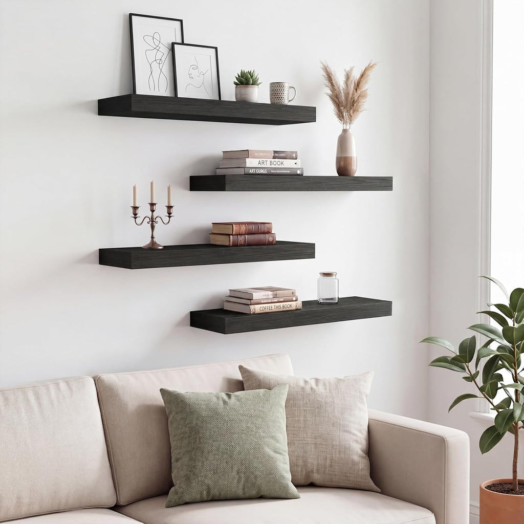 Fixwal Floating Shelves for Wall Decor (Black, Set of 4, 15.7 Inch)