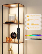 Display Shelf with RGBW Light, Color Changing Curio Cabinet Floor Lamp with Shelves Corner Standing Column Lamp Etagere Organizer Tower Nightstand Bookcase for Living Room Bedroom Office Décor, Brown