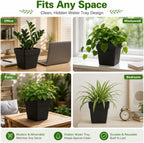 6-Pack 7 Inch Square Planters with Built-in Drainage Tray & Bottom Plug