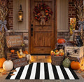 LEEVAN 2x4.3 Small Black and White Striped Layered Woven Outdoor Door Mats