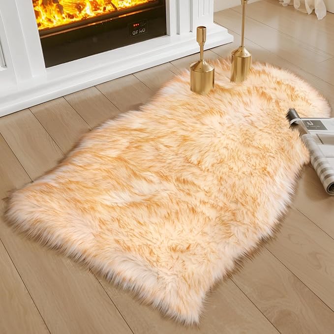 Ciicool Faux Sheepskin Rugs Soft Faux Fur Rug White Gradient Brown Fluffy Chair by CIICOOLHomeDeco